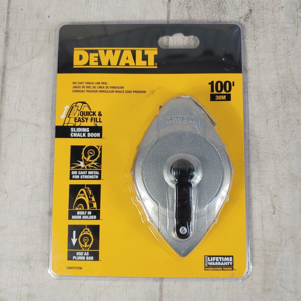 TESTED - DeWalt DWHT47256 100ft 30m Die Cast Metal Chalk Line Reel Plumb Bob NEW
